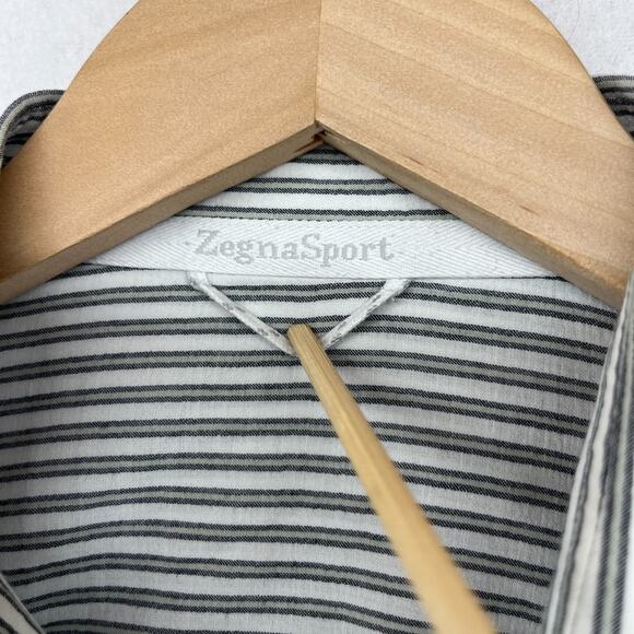 ZEGNA Shirt Mens L SPORT Striped Button Up Long Sleeve Woven Cotton Gray - Picture 6 of 15